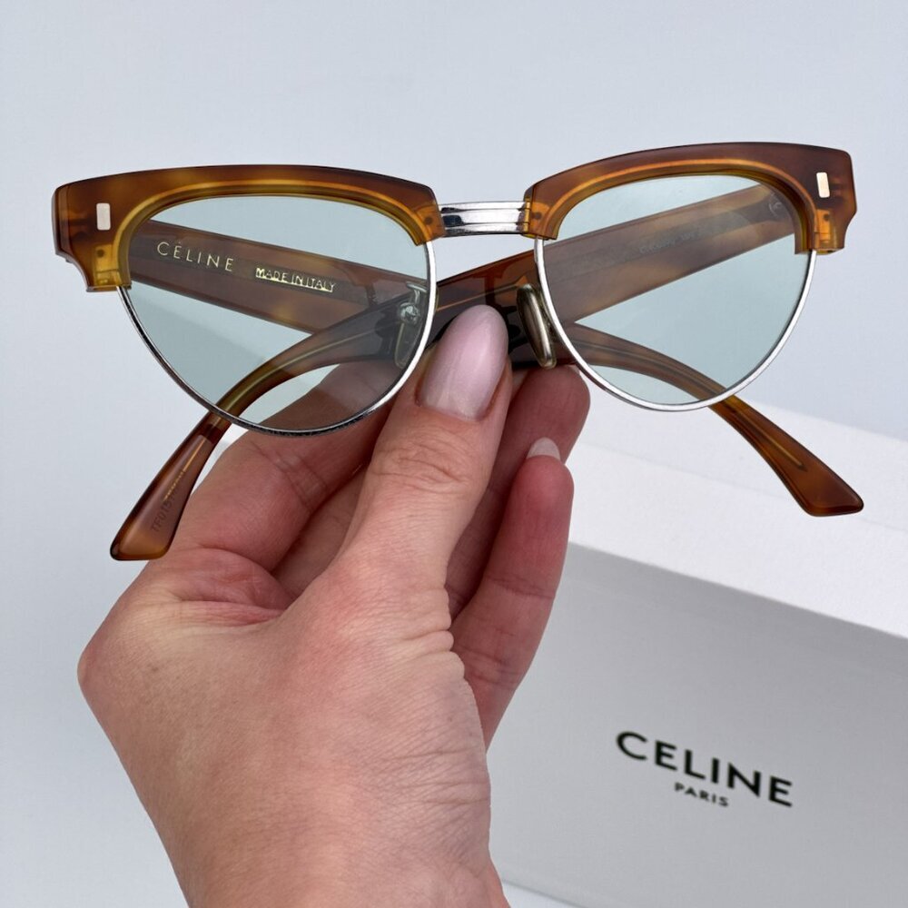 Celine CL40059U 18N BRAND NEW Sunglasses Rhodium Havana Green Women Cat  Eye